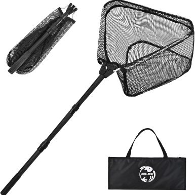 Fishing Net with Handle, Rubber Coated Landing Net with Foldable Aluminum Frame, Minnow Net, Small Fishing Net, Easy Transportation Storage for Kayak, Fly, Catfish, Bass, Trout Fishing